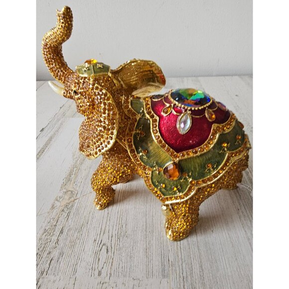 Kalifano‎ jeweled large elephant trinket jewelry keepsake box rhinestone yellow - Picture 5 of 8